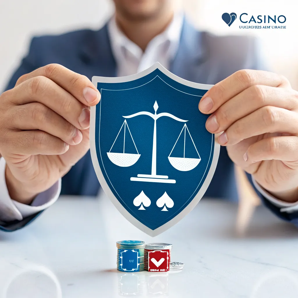 Manos sosteniendo un escudo protector con iconos de equilibrio y bienestar, representando el juego responsable